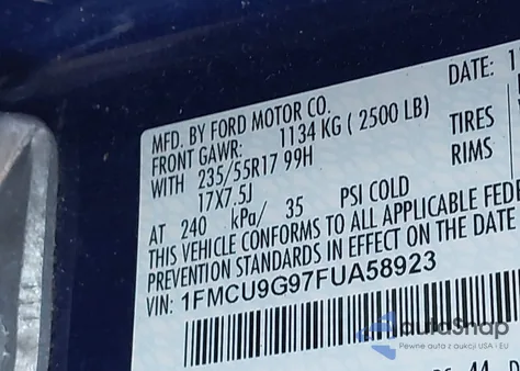 2015 Ford Escape Se z USA, uszkodzony, nr VIN 1FMCU9G97FUA58923